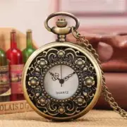 Vintage Hollow Out Flower Case Men Women Quartz Analog Pocket Watch Free shippin