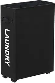 ZERO JET LAG Slim Rolling Laundry Hamper - Roll Hamper On Wheels - Standable Corner Bin - 52L Handy Storage Basket - Slim Laundry Basket - Waterproof Dirty Clothes Hamper - 15×8×22" (22 Inches, Black)