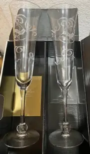 NEW Orrefors Sweden • Millenium Bells Flutes Champagne Glasses • Boxed Set of 2