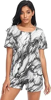 [RPLIFE] Marble Texture Womens Sleepwear Shorts Set, Matching Short Lounge Set, Marble Texture 2, Medium