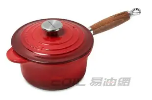 Le Creuset 木柄鑄鐵醬汁鍋 含蓋 18cm 火焰橘／櫻桃紅【最高點數22%點數回饋】