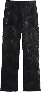 [HEYDHSDC] Women Sequin Texture Pants Sets Women 2 Pieces Translucent Blazer Coat Suit