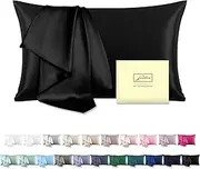 Natural Mulberry Silk Pillowcase for Hair and Skin Standard Size 20"X 26" Silk Pillow Case with Hidden Zipper Soft Breathable Smooth Cooling Silk Pillow Covers for Sleeping(Black,Standard,1Pcs)