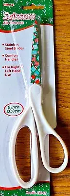 New 8" Scissors Stainless Steel Lightweight Sharp White With Christmas Presents