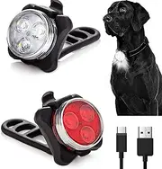 2-Piece LED Dog Collar Lights - Night Walking, Waterproof, Rechargeable, 4 Light Modes, Safety, White & Red
