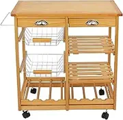Trolley on Wheels 4-Tier Rolling Kitchen Island Trolley Utility Wood Kitchen Storage Cart Microwave Cart Trolley