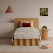 Yona Fold Out Cardboard Bed and Bedhead Bundle - Natural Single