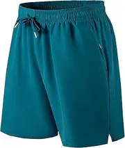 [PEGENO] Men's Running Shorts Quick Drying Zip Pockets Adjustable Waist Sports Trousers Men's Short