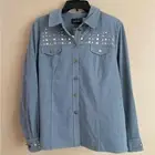 Bob Mackie Smart Denim New Size XL Silver Gold Embellished Button Down Shacket