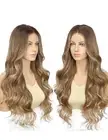 Natural Brown With Light BLONDE HIGHLIGHTS Wig HD Front Lace Human Hair Blend