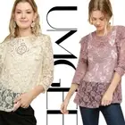 S or M UMGEE DUSTY MAUVE or CREAM Sheer Floral Lace Blouse/Shirt/Top BHCS