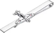 [runootPR] Airplane Tie Clips for Men Unique Silver Fighter Tie Bar Clip Personalized Party Jewelry, 5.7cm*1.8cm, Non-Precious Metal, No Gemstone