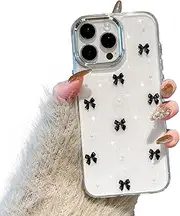 EYZUTAK Case for iPhone 14 Pro Max, Bling Glitter 3D Bowknot Phone Case Cute Sparkly Crystal Clear Bow Aesthetic Cover Slim Soft Durable TPU Transparent Protective Cover for Women Girls - Black Bow