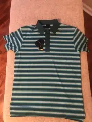 Dunning Golf Performance Fabric Coolmax Green Stripe Golf Shirt NWT Medium $89