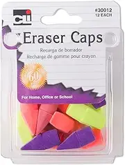 Charles Leonard Pencil Eraser Caps, Assorted Colors, 12 Erasers per Pack, 12 Packs (30012)