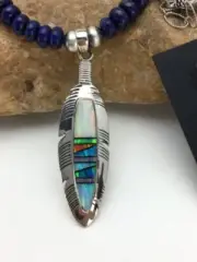 Opal Feather Multicolor Lapis Pendant Sterling Silver Necklace Earring Set 2771