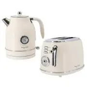 MegaChef Electric Kettles 7-Cups w/ 2 Slice Toaster Cord Storage Matte Cream