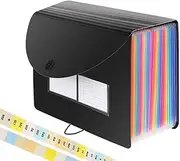 Expanding Files Folders with Cover 24 Pockets,Expandable Accordian File Organizer, High Capacity Expandable File Folders with Color Label, Portable Plastic Rainbow File Box for Office/Student