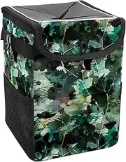 Car Trash Can with Lid and Storage Pockets Leak-Proof Organizer,Waterproof Garbage Can,Vintage Stripe Art Camouflage