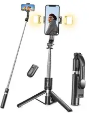 Selfie Stick Tripod with Light, 45'' Selfie Stick with Wireless Remote,