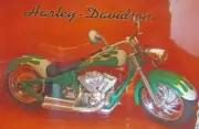 Vintage Metal Maxx - Harley Davidson FLSTF Fat Boy Green/ Flames 1:17 Die Cast