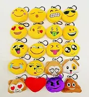 20pcs Mini Emoji Key Chain Diameter 5cm Smileys Plush Pillow Style Bag pendant, gift for birthday party children Baby Shower Garden Party