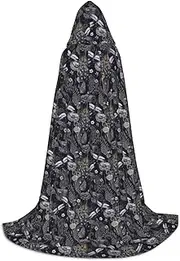 SKKNT Dragonflies Grey Print Halloween Hooded Cloak Full Length Cape With Hood For Men And Women For Carnival
