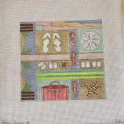 BEES KNEES HAND PAINTED NEEDLEPOINT CANVAS: BEACH THEME BOX TOP LID TOTE BM