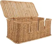 Handwoven Cable Management Box Imitation Rattan Cord Organizer for Efficient Cable Storage Decorative Desk Cord Hider for Office Use Multi Device Charging