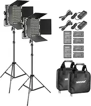 Neewer 2-Pack Bi-Color LED Video Light and Stand Kit with (4)Battery and (4)Charger-660 LED with U Bracket and Barndoor(3200-5600K),3-6.5 Feet Adjustable Light Stand for Studio,YouTube Shooting