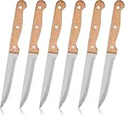 Herogo Steak Knives Set of 6, Stainless Steel Serrated Sharp Dinner Kitchen Steak Knife with Wooden Handle, for Home/Restaurant, Dishwasher Safe