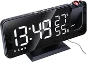 Digital Alarm Clock with FM Radio 180° Projector USB Charger Bedroom Desk Alarm Clock,Black
