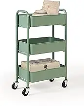SunnyPoint 3-Tier Delicate Compact Rolling Metal Storage Organizer - Mobile Utility Cart Kitchen/Under Desk Cart with Caster Wheels (Turq, Compact (15.5" X 26.8" X 10.27"))