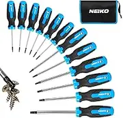 NEIKO 01377A Magnetic Torx Screwdriver Set | 12 Piece | T5 – T40 | 6 Point Star Head Driver | Heat Treated Chrome Vanadium Steel | Non Slip Cushioned Handle Grip | Magnet Bit Tip | Carrying Pouch