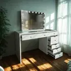 WHITE GLASS TOP MAKE-UP DRESSER TABLE WITH LED MIRROR WITH DRAWER KLDS10-A