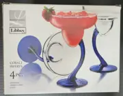 4 Vintage Libbey Bravura Fundamentals Cobalt Stem Swerve Margarita Glass FREESHP