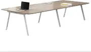 HOLGVE Conference Table, 9FT Seminar Desk, Office Meeting Table for 10, White Metal Frame, Large Rectangle Training Table