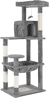 142cm Wooden Cat Tower Tree, Natural Sisal-Covered Cat Climbing Tree with Scratching Posts, Multi-Level Cat Condo for Indoor Cats, Stable Kitty Activity Center for Australian Homes (Light Grey Color)