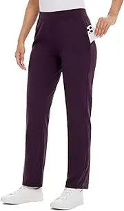 [baleaf] Women's Fleece Lined Pants Straight Leg Sweatpants Pull-on Dress Pants with Zipper Pockets Athletic for Golf Running