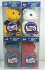 Vintage 1999 Pepsi Cola Bean Bear Plush + Bunny 100th Anniversary Promo SET Of 4