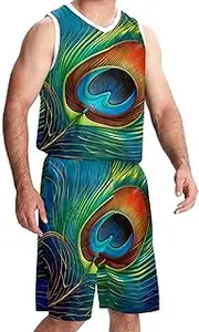 [KQNZT] Basketball Jersey and Shorts, Basketball Jersey for Women, Hip hop Clothing for Party, Vintage Peacock Feather Pattern