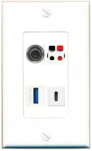 [4 Ports] 3-5MM SPEAKER USB-3 USBC Wall Plate DecorZ White