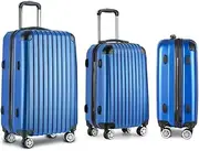 [Wanderlite] Luggage Set 3pcs Blue Suitcase Hand Luggages Travel ABS Hard Case Hardside Shell, Lightweight Trolley Carry On Bag, TSA Lock 6pcs Storage Organisers