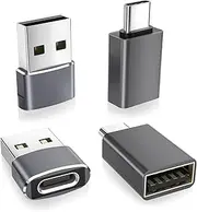 Basesailor USB to USB C Adapter with USB C Male to USB A Female 3.0 4-Pack,Thunderbolt 4 3 OTG Charger Converter for MacBook,iPhone 16 15 14 13 Plus Pro Max,iPad Air Mini,Samsung Galaxy S25 S24 Ultra