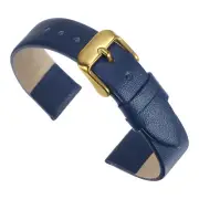 Genuine Leather Band 18mm Flat Leather Watch Strap Dark Blue/Golden Tone Buckle