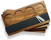 Joyful Haus Wooden Flight Board Set – Wine, Beer, Whiskey, Mimosa, and Cocktail Tasting Tray – Acacia Wood Serving Board with Slate Chalkboard – Home Bar & Entertaining Gift (Set of 4, 16x8 inches)