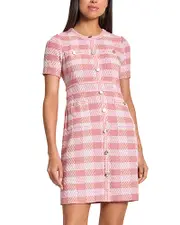 Misook Plaid Button Front Sheath Dress