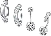 [Briana Williams] 14g Belly Button Ring Clicker Belly Button Rings Piercing Jewelry Surgical Stainless Steel Diamond Belly Navel Rings Piercing Jewelry for Women Silver Gold