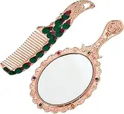 1Set Portable Vintage Makeup Mirror with Comb Compact Vanity Mirror for Travel Elegant Design Present for Women and Teens