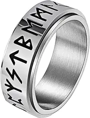 [OIDEA] Men's Viking Spinner Ring: Silver Nordic Runes Stainless Steel Retro Style Vintage Viking Rotating Anxiety Ring Jewellery Men Viking Fans Size 57-70